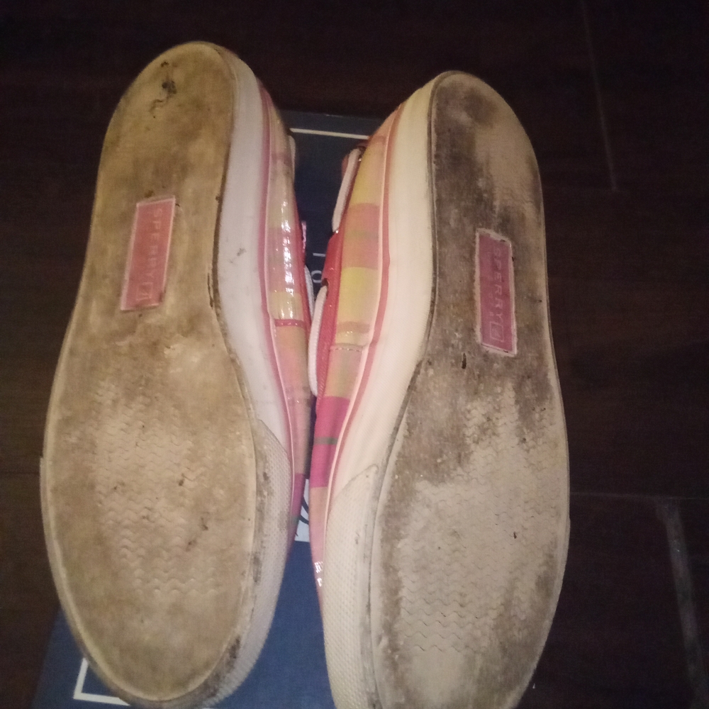 Sperry Pink & Yellow Plaid Canvas Boat Shoes - Picture 4 of 5